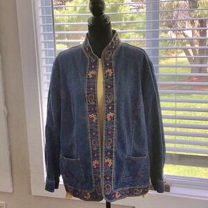 Alfred Dunner Embellished Denim Jacket (16W) & Matching Talbots Yellow Shirt 2X